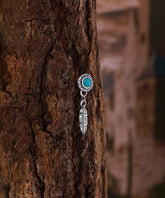 Men Blue Sterling Silver Turquoise Feather Stud Earrings